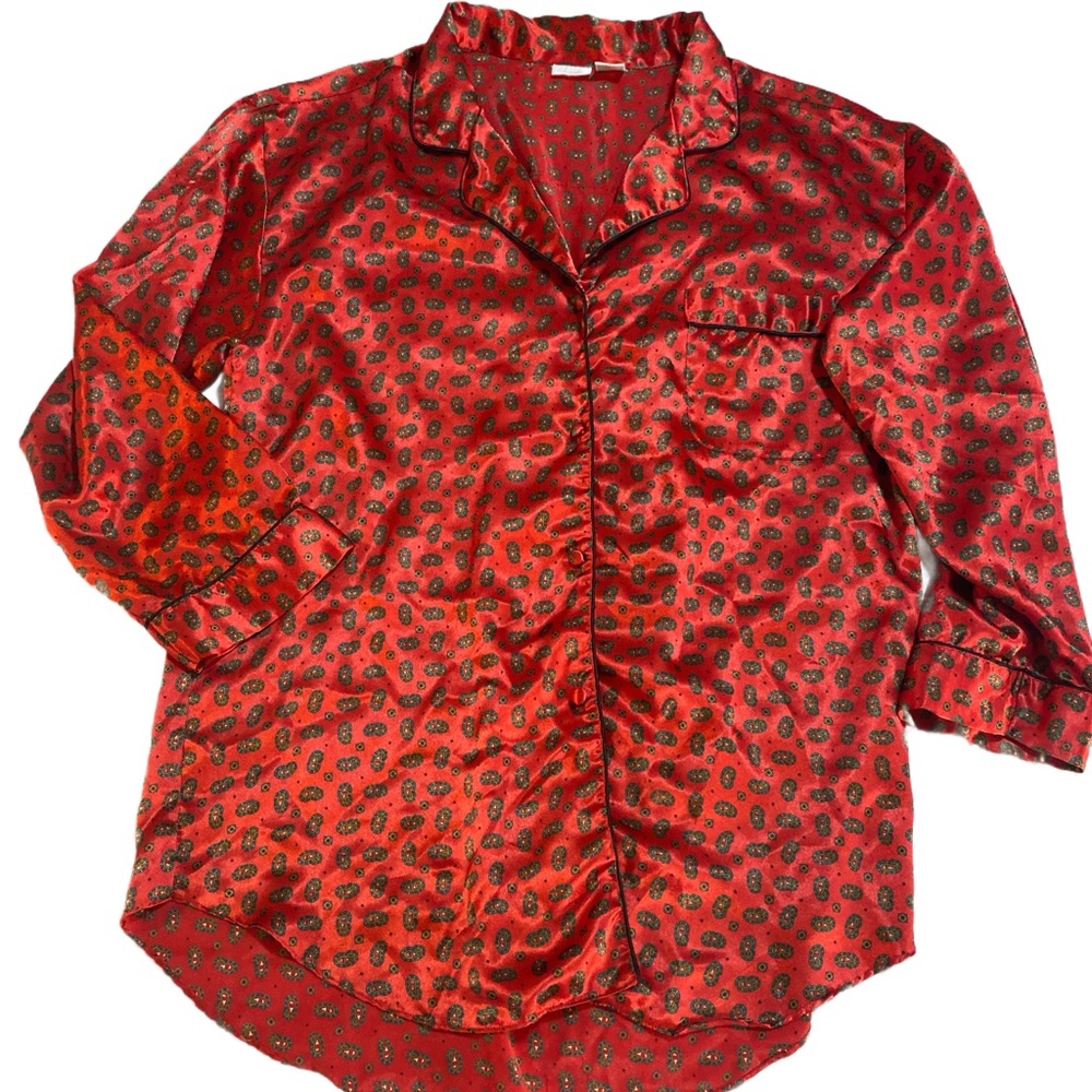 Cacique Lingerie Sleep Shirt Purple Paisley Long Sleeve Silky Womens Medium
